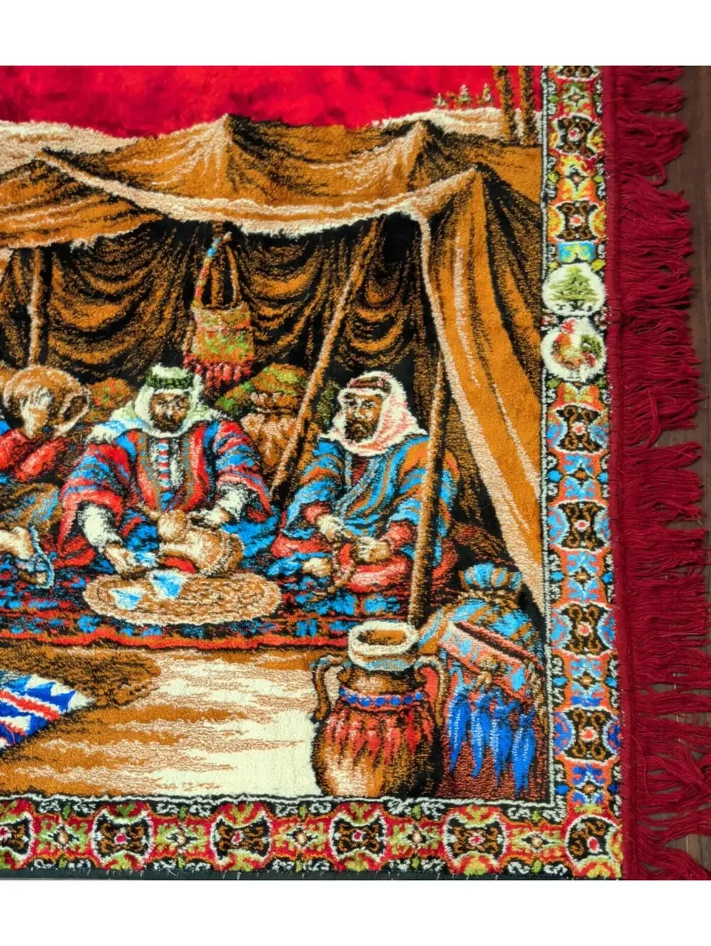 Vintage Saudi Arabia Middle Eastern Tapestry Wall Hanging Rug Fringed 56